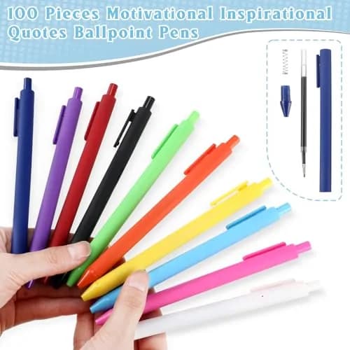 Teling 100 Pcs Inspirational Ballpoint Pens Bulk, Classic Colors, 0.5mm | Smooth Writing for Students & Office thumbnail 2