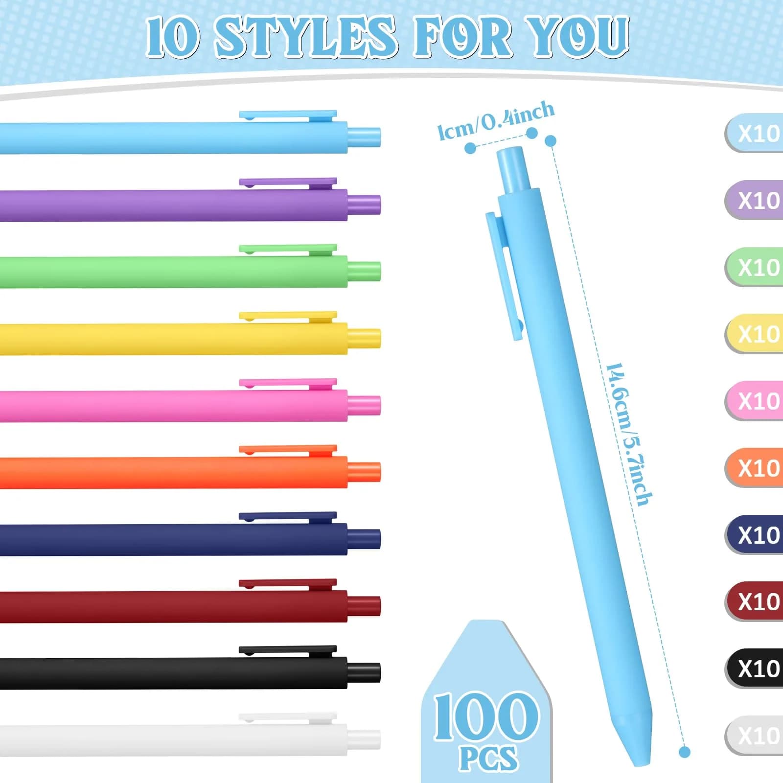 Teling 100 Pcs Inspirational Ballpoint Pens Bulk, Classic Colors, 0.5mm | Smooth Writing for Students & Office - view 3