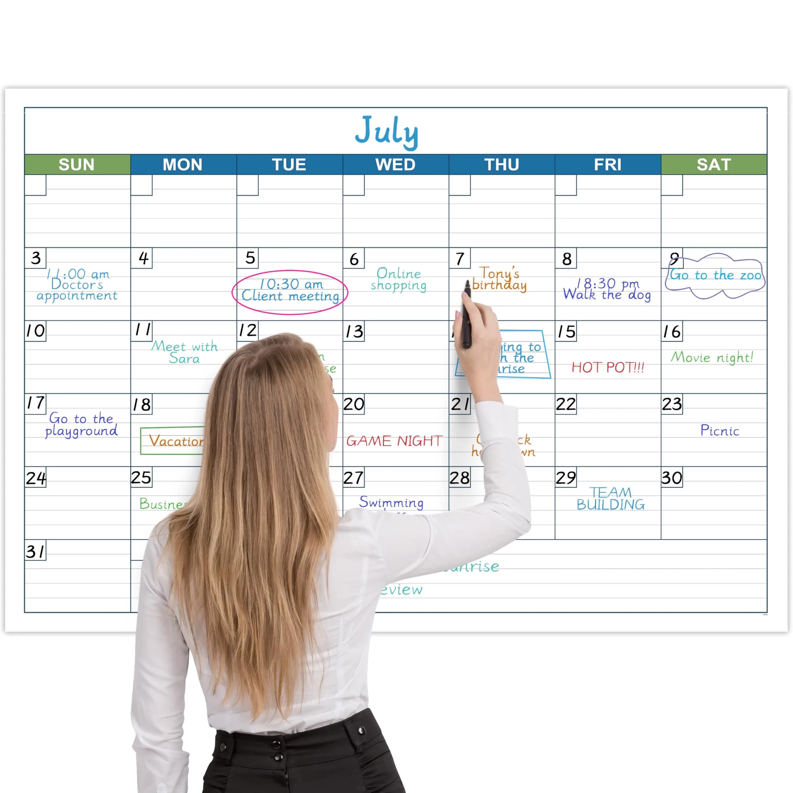 BooQool Large Undated Dry Erase Calendar 40" x 28" | Reusable Laminated Wall Planner — 40" x 28" Dry Erase Calendar