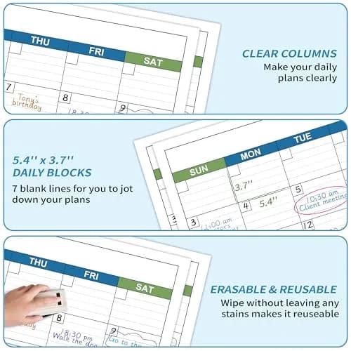 BooQool Large Undated Dry Erase Calendar 40" x 28" | Reusable Laminated Wall Planner thumbnail 4