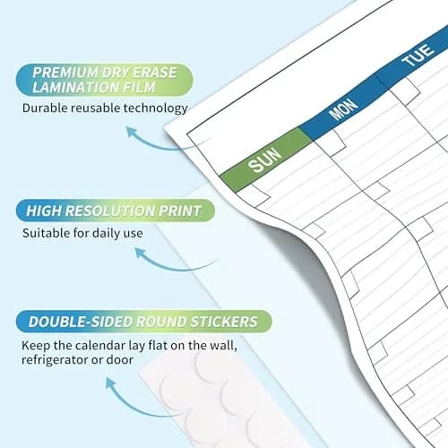 BooQool Large Undated Dry Erase Calendar 40" x 28" | Reusable Laminated Wall Planner thumbnail 5
