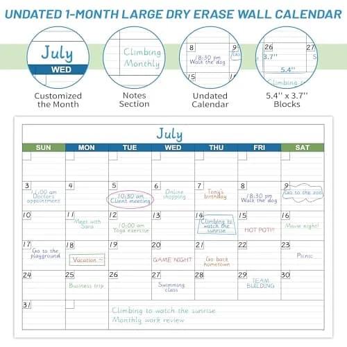 BooQool Large Undated Dry Erase Calendar 40" x 28" | Reusable Laminated Wall Planner thumbnail 3