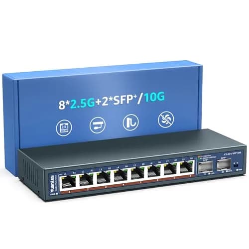 YuanLey 10 Port 2.5G Ethernet Switch | 8x2.5G +2x10G SFP, Fanless, Desktop/Wall Mount thumbnail 1