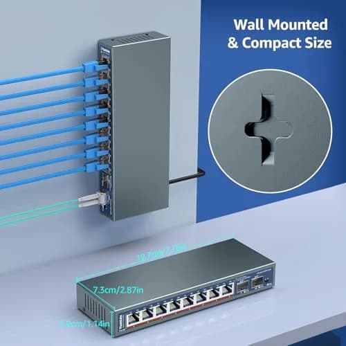 YuanLey 10 Port 2.5G Ethernet Switch | 8x2.5G +2x10G SFP, Fanless, Desktop/Wall Mount thumbnail 5