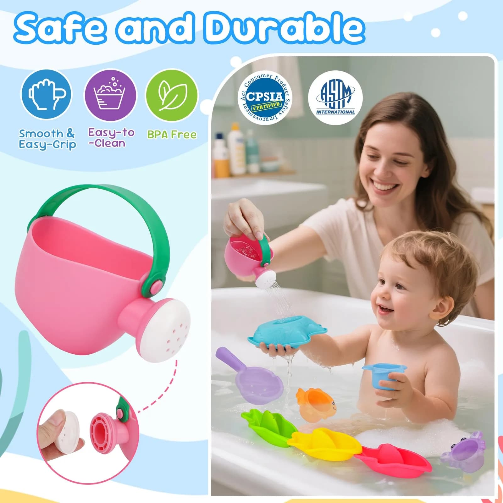 Fajiabao 9 Piece Baby Bath Toy Set for Toddlers 1-3 Years - Mold-Free Water Toys for Bathtub, Beach, Pool - Fun Gifts for 1+ Year Old Girls - view 5
