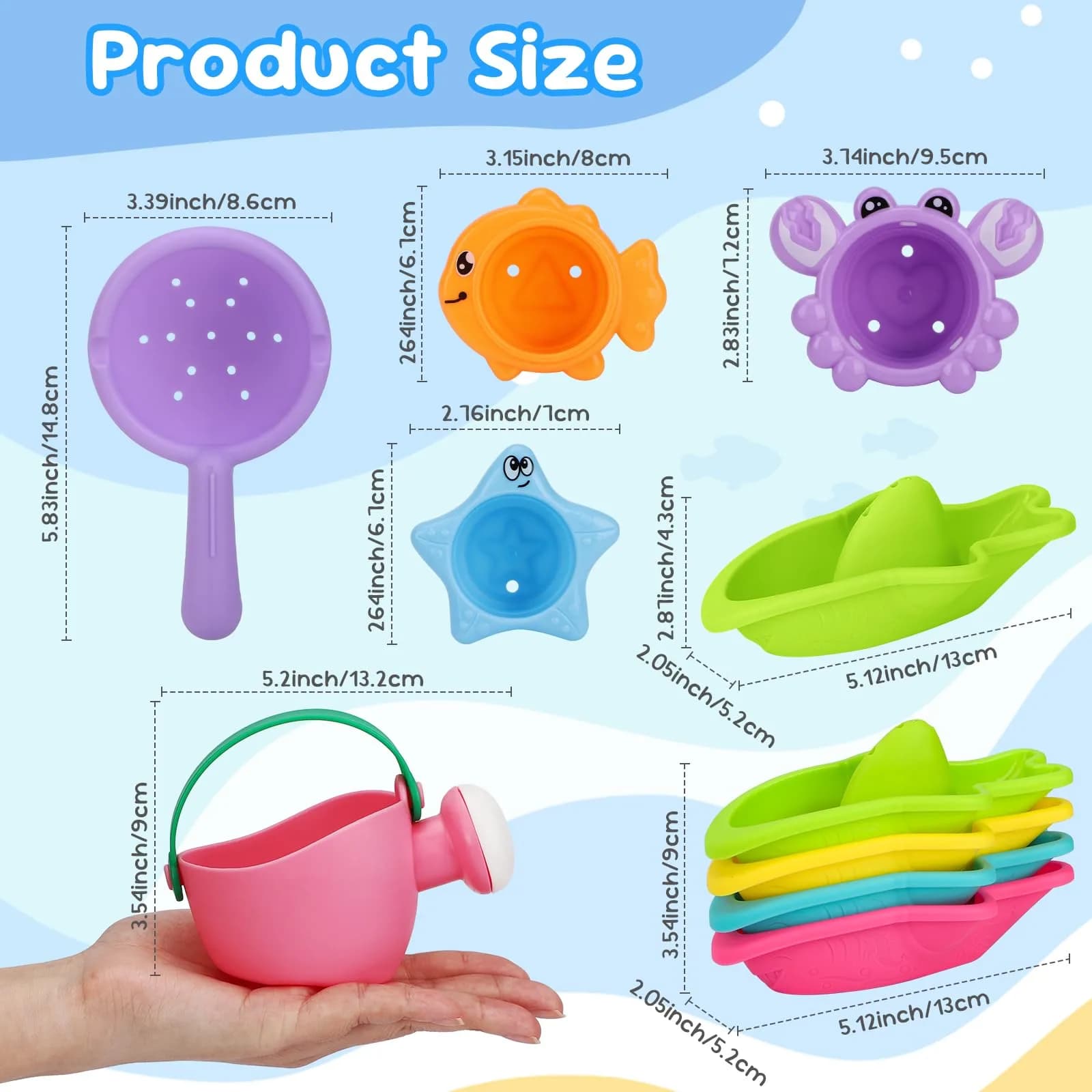 Fajiabao 9 Piece Baby Bath Toy Set for Toddlers 1-3 Years - Mold-Free Water Toys for Bathtub, Beach, Pool - Fun Gifts for 1+ Year Old Girls - view 6