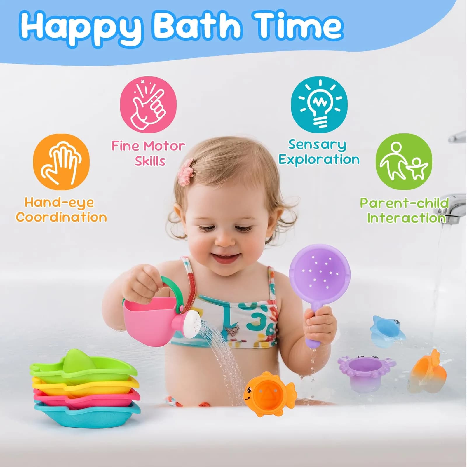 Fajiabao 9 Piece Baby Bath Toy Set for Toddlers 1-3 Years - Mold-Free Water Toys for Bathtub, Beach, Pool - Fun Gifts for 1+ Year Old Girls - view 2