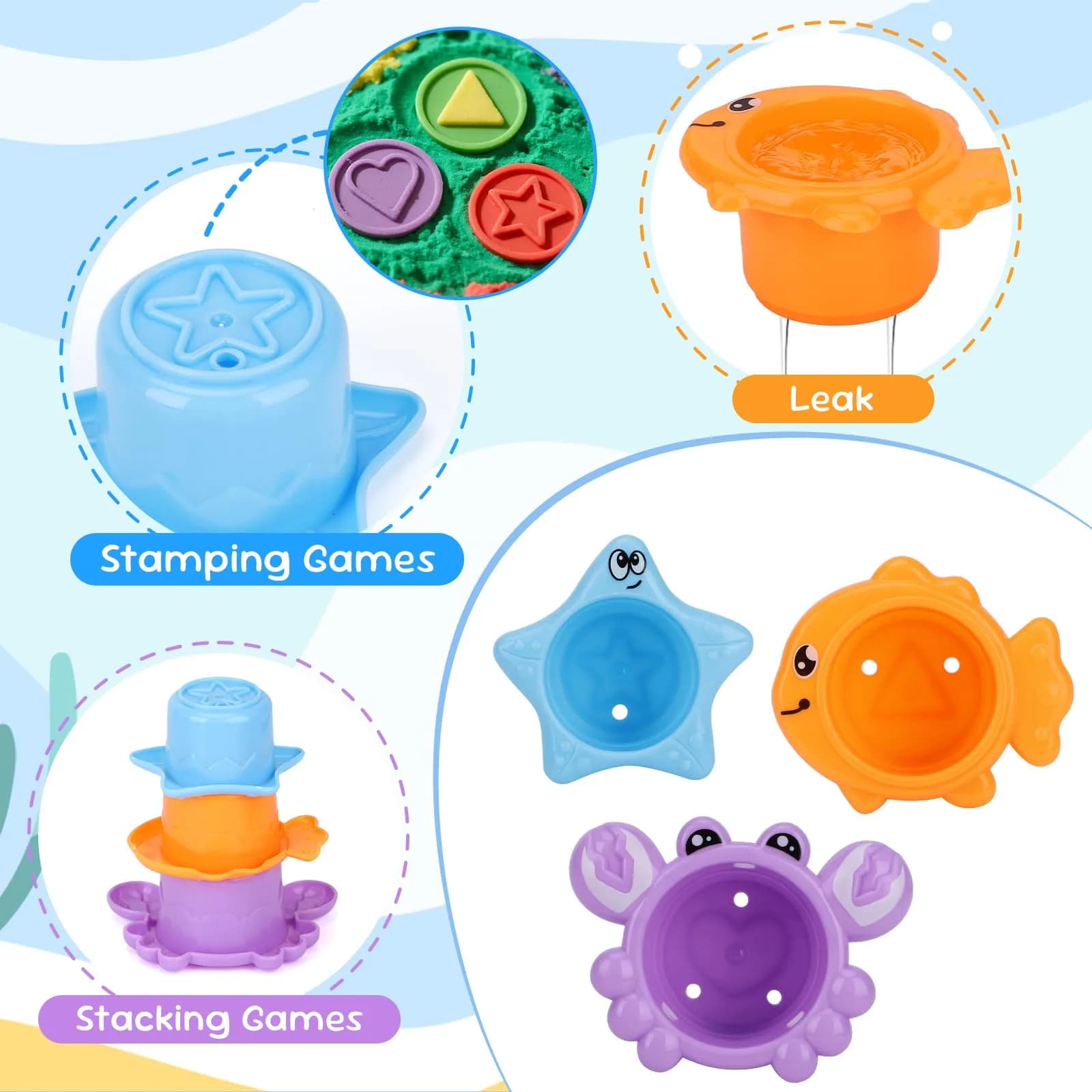 Fajiabao 9 Piece Baby Bath Toy Set for Toddlers 1-3 Years - Mold-Free Water Toys for Bathtub, Beach, Pool - Fun Gifts for 1+ Year Old Girls - view 4
