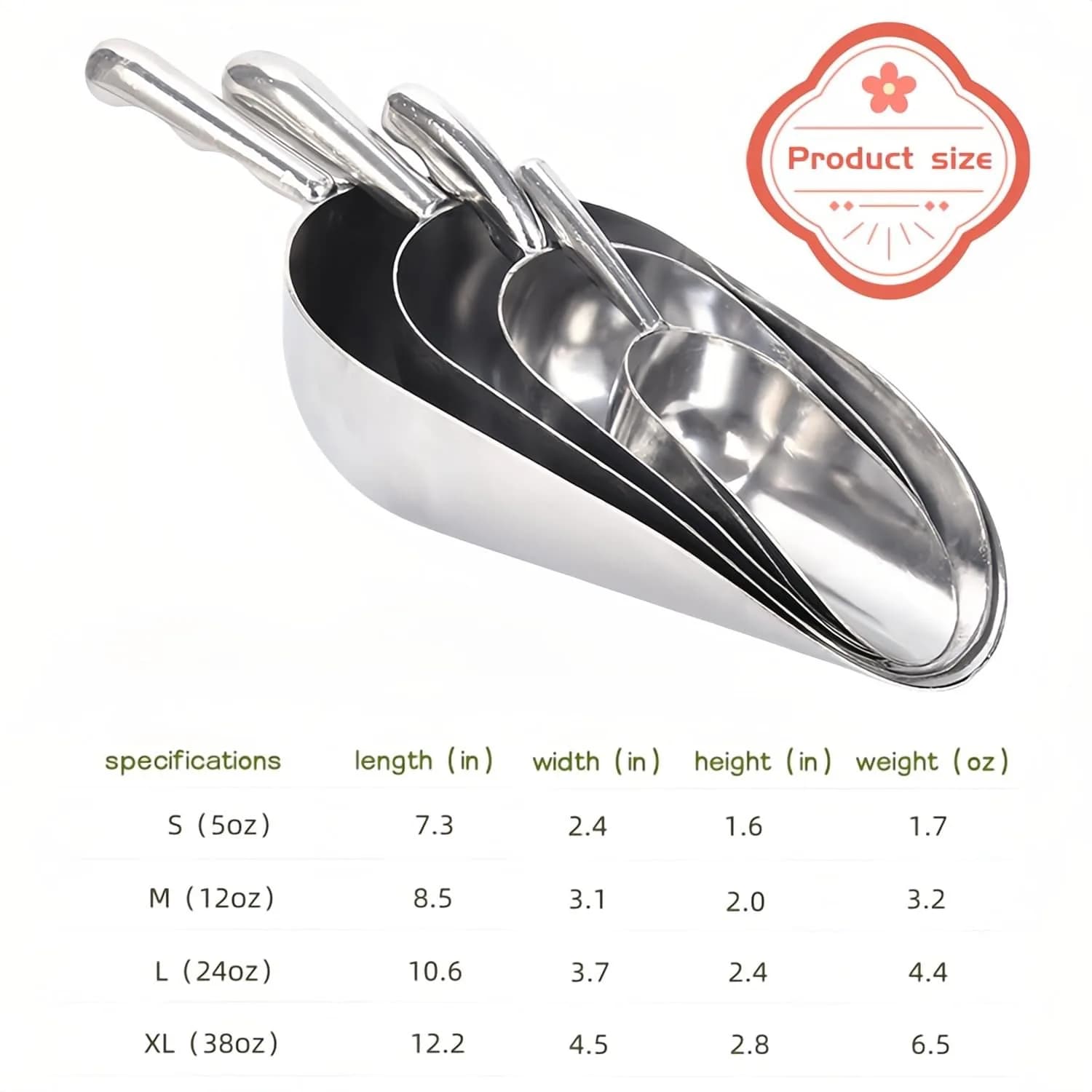 RyanDesign Heavy-Duty Cast Aluminum Kitchen Scoop 12oz (355ml) | Commercial Grade Rust-Proof S-Handle for Ice, Flour, Pet Food - view 6