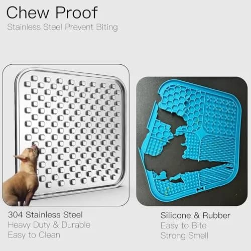 Feedoo Double Layer Stainless Steel Lick Mat for Dogs & Cats 25.19 cm (9.92 in) 2-Pack | Chew-Proof & Non-Slip for Anxiety Relief thumbnail 4