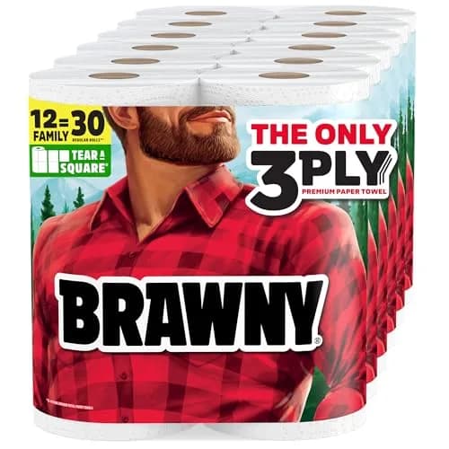 Brawny Tear-A-Square 3-Ply Paper Towels, 12 XL Family Rolls (1200 Sheets Total) | Strong, Absorbent, Durable thumbnail 1