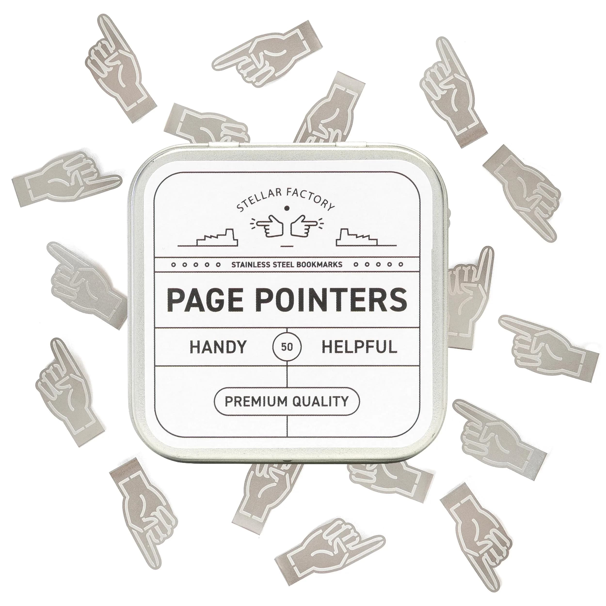 Stellar Factory Book Darts Page Pointer 1.2" x 0.5" (50-Count Tin) | Marks Exact Lines — Page Pointer