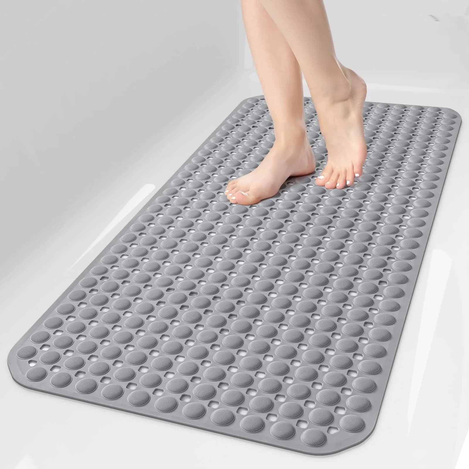 OTHWAY Grey Bathtub Shower Mat Non Slip | 91cm x 41cm (35"x16") with 198 Suction Cups