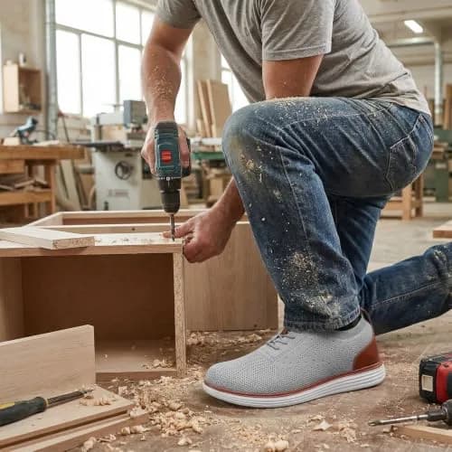 Furuian Men's Steel Toe Shoes Lightweight Safety Tennis Work Sneakers Grey 250g (7.5 US) thumbnail 2