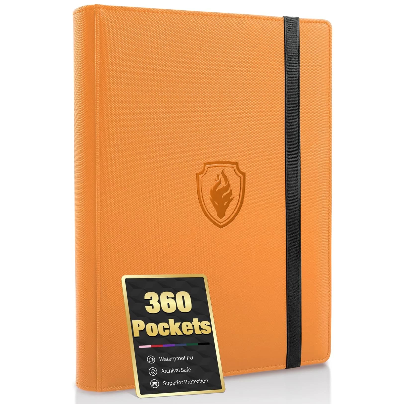Fabmaker 9 Pocket Card Binder for 360 Cards, Orange PU Cover Display Album | Educational & Safe for Kids - main product image