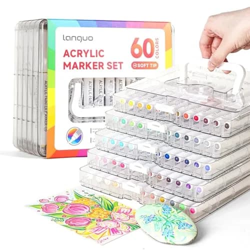 languo 60 Colors Acrylic Paint Markers, Brush Tip, Direct Liquid Ink | Water-Based, 1-5mm Lines, Waterproof thumbnail 7