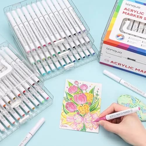 languo 60 Colors Acrylic Paint Markers, Brush Tip, Direct Liquid Ink | Water-Based, 1-5mm Lines, Waterproof thumbnail 3