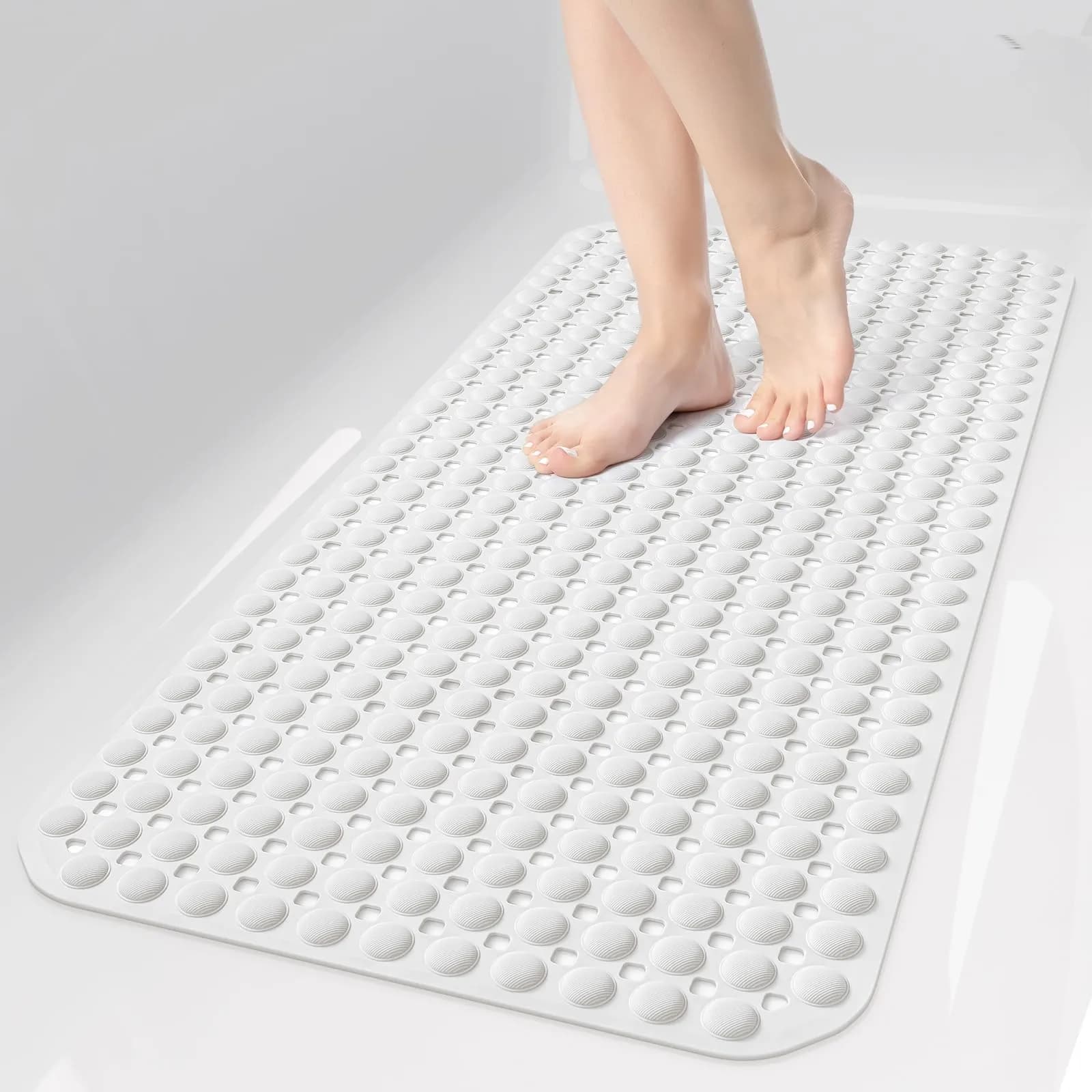 OTHWAY Bath Tub Shower Mat Non Slip 35x16 Inch White | 198 Suction Cups, Rapid Drain, Machine Washable — White