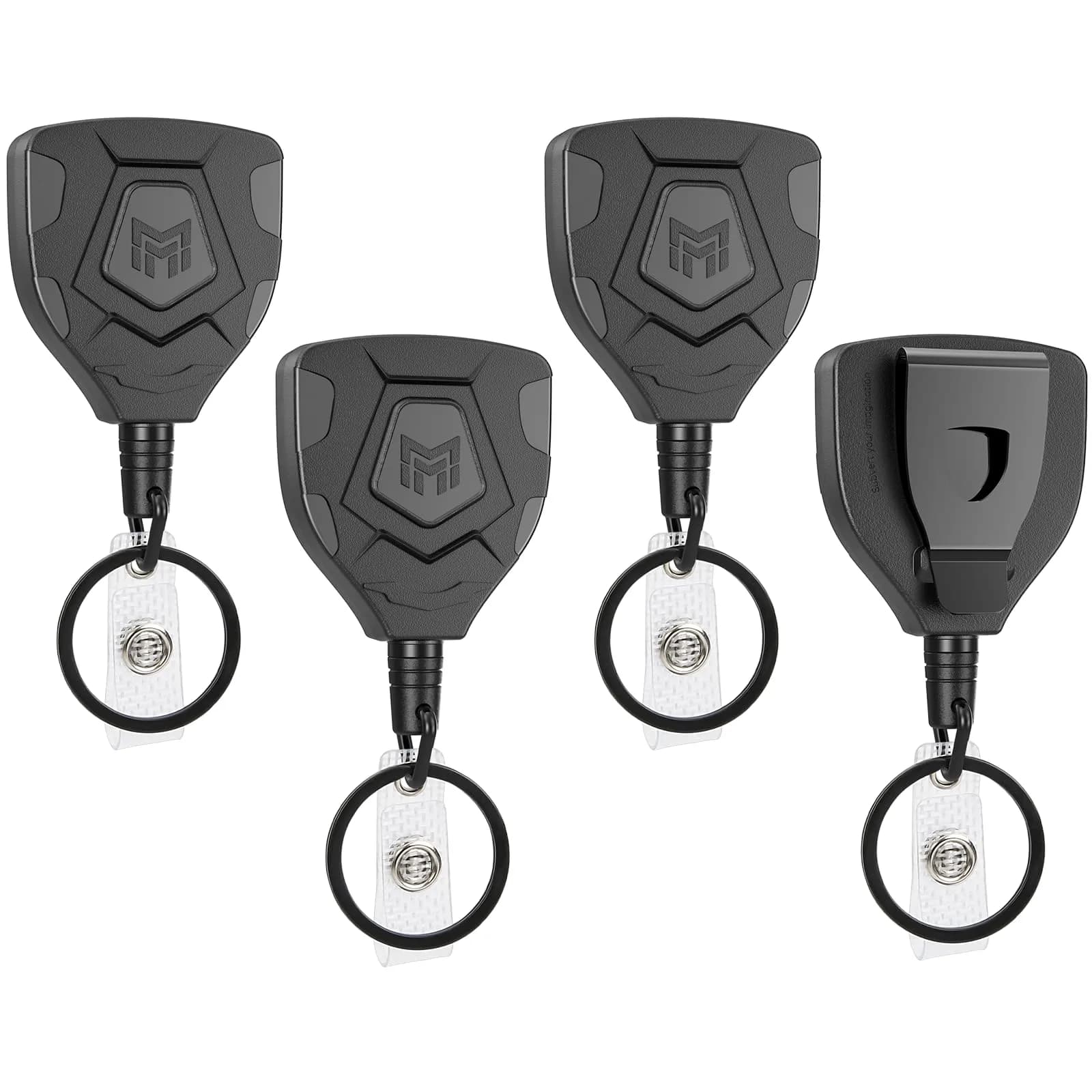 MNGARISTA Heavy Duty Retractable Badge Reel Keychain 31.5'' Steel Cord (4-Pack, Carbon Black) - main product image