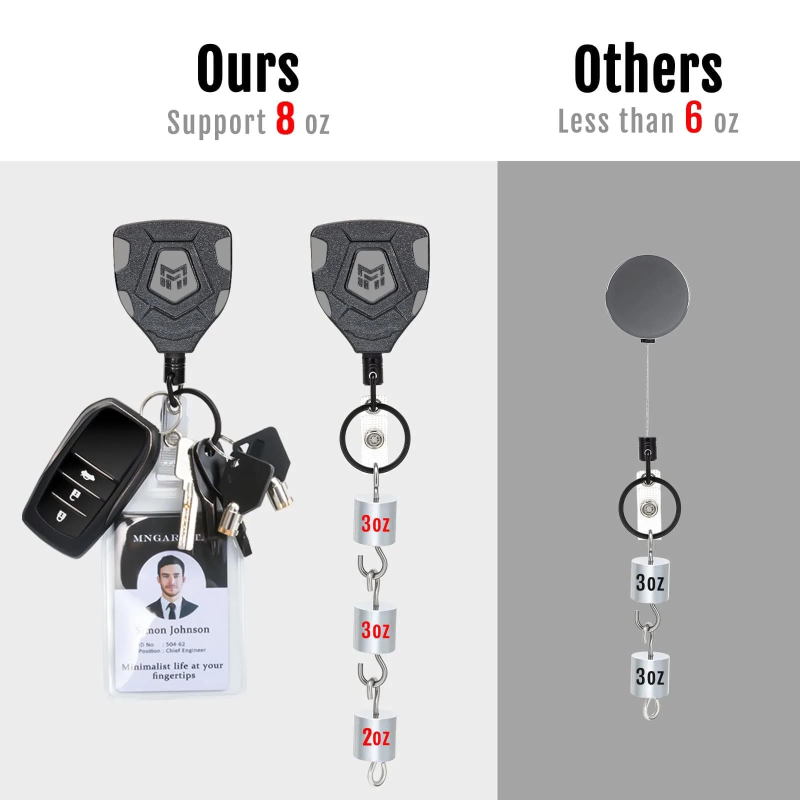 MNGARISTA Heavy Duty Retractable Badge Reel Keychain 31.5'' Steel Cord (4-Pack, Carbon Black) - view 4