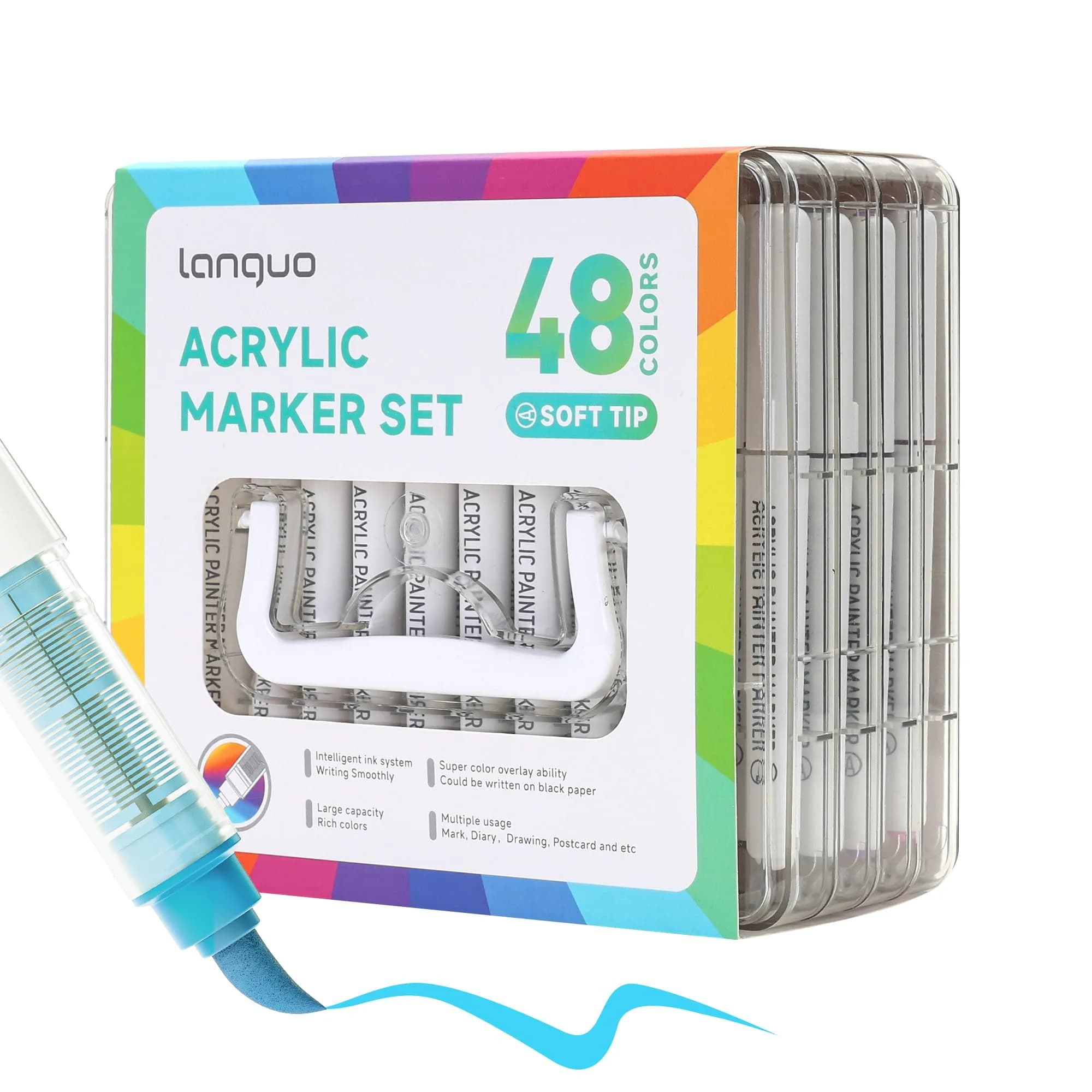 languo 24 Colors Acrylic Paint Markers, Brush Tip | Water-Based, Waterproof, 1-5mm Lines, Ideal for Art & Craft (70-120 chars) — 48 Colors