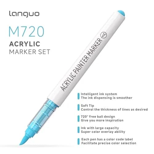 languo 48 Colors Acrylic Paint Markers, Brush Tip, Direct Liquid Ink | Water-Based, Waterproof, 1-5mm Lines thumbnail 2