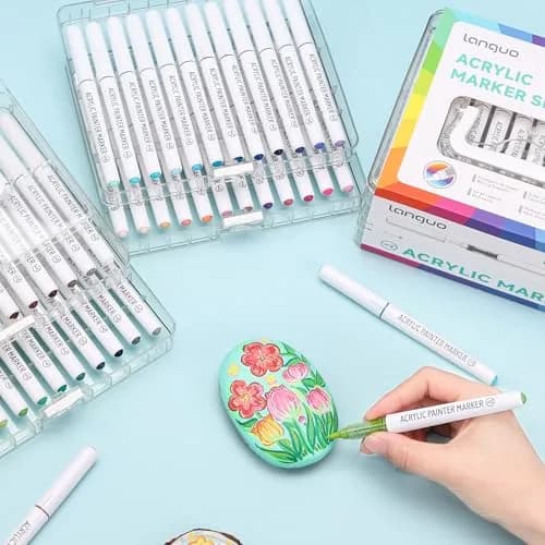 languo 48 Colors Acrylic Paint Markers, Brush Tip, Direct Liquid Ink | Water-Based, Waterproof, 1-5mm Lines thumbnail 3