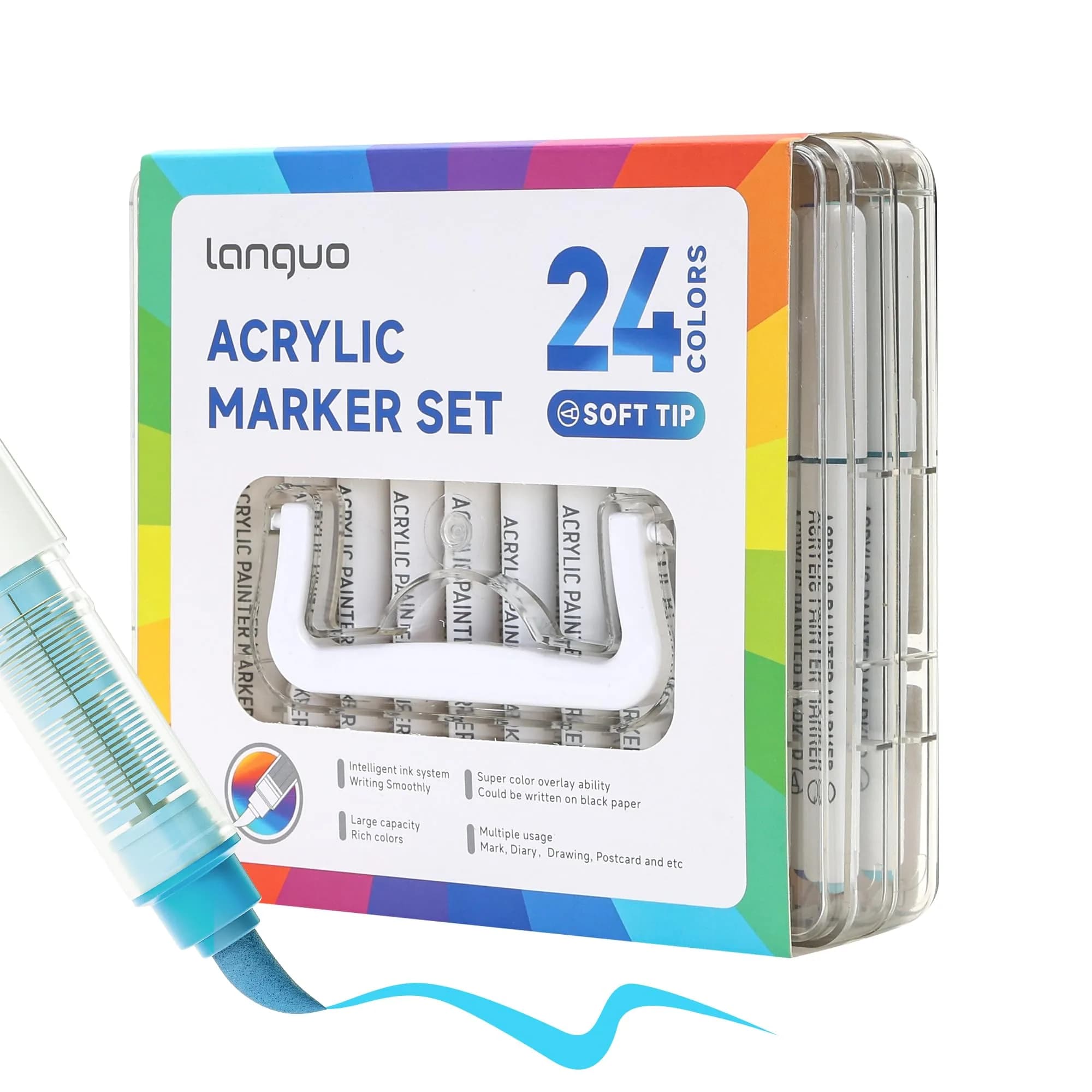 languo 24 Colors Acrylic Paint Markers, Brush Tip | Water-Based, Waterproof, 1-5mm Lines, Ideal for Art & Craft (70-120 chars)
