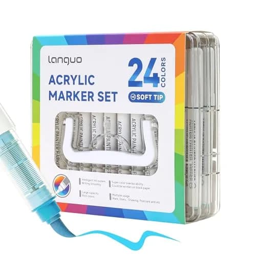 languo 24 Colors Acrylic Paint Markers, Brush Tip | Water-Based, Waterproof, 1-5mm Lines, Ideal for Art & Craft (70-120 chars) thumbnail 1