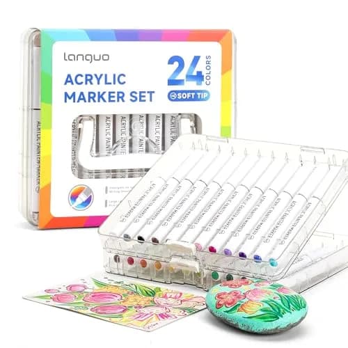 languo 24 Colors Acrylic Paint Markers, Brush Tip | Water-Based, Waterproof, 1-5mm Lines, Ideal for Art & Craft (70-120 chars) thumbnail 7