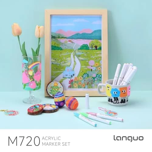 languo 24 Colors Acrylic Paint Markers, Brush Tip | Water-Based, Waterproof, 1-5mm Lines, Ideal for Art & Craft (70-120 chars) thumbnail 8