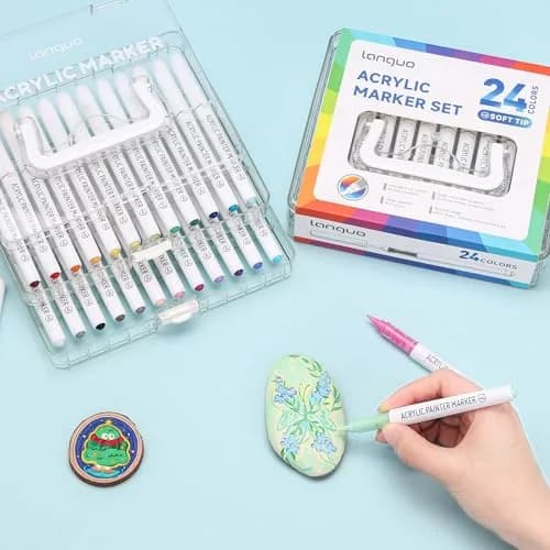 languo 24 Colors Acrylic Paint Markers, Brush Tip | Water-Based, Waterproof, 1-5mm Lines, Ideal for Art & Craft (70-120 chars) thumbnail 3
