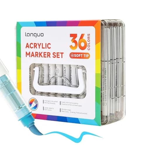 languo 36 Colors Acrylic Paint Markers, Brush Tip, Direct Liquid Ink | Water-Based, Fast-Drying, Waterproof, Ideal for Art & DIY thumbnail 1