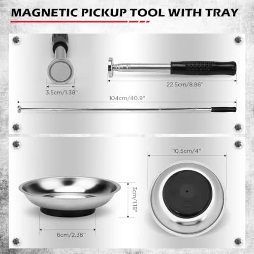 SEDY Telescoping Magnetic Pickup Tool 3 Pack with Parts Tray, 41in Extendable Magnet Stick, 50lb Pull Force | Workshop & Garage Essentials thumbnail 2