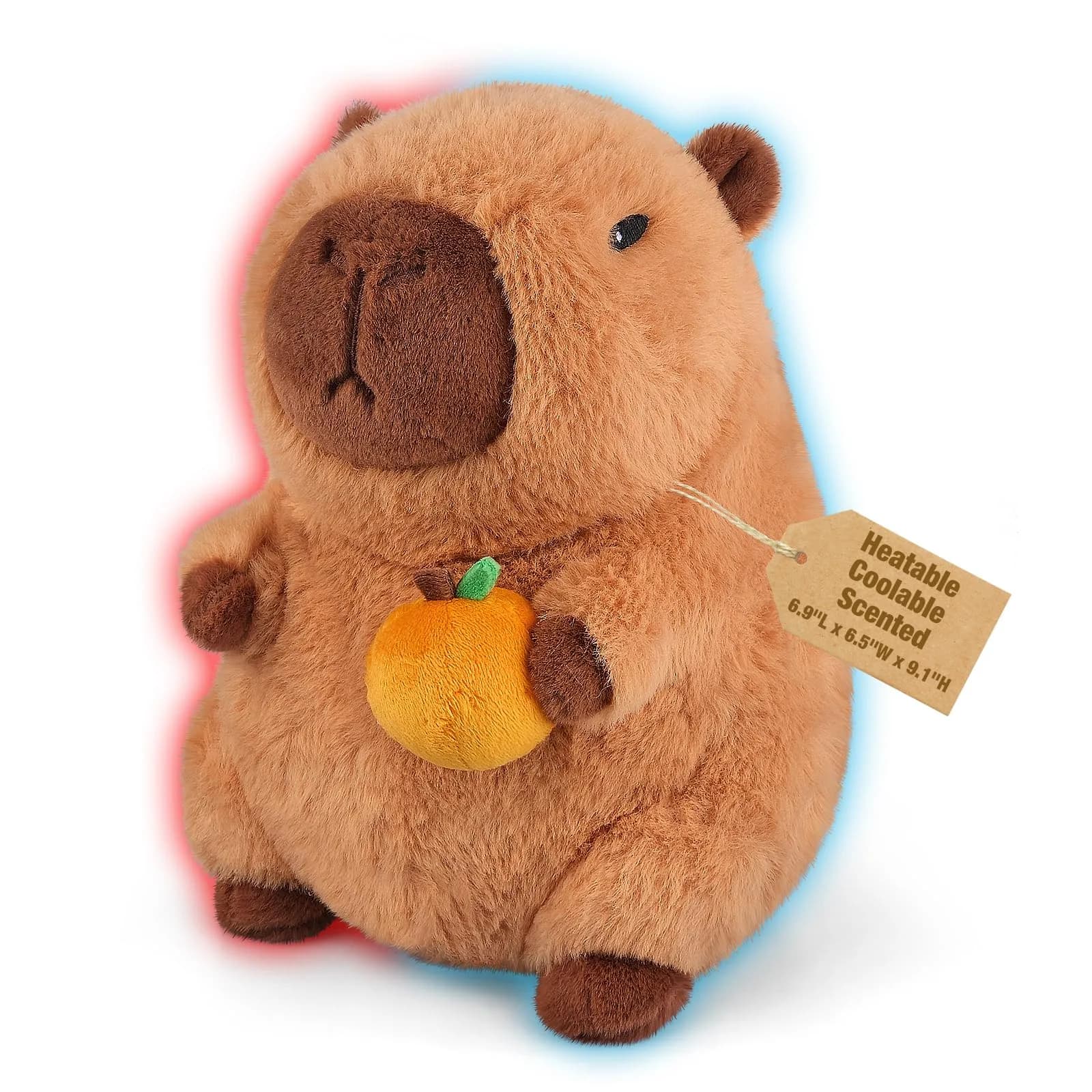 Bobbie & Laxi Capybara with Orange Plushie Weighted Stuffed Animal 25cm (9.1in) | Heat & Cold Therapy with Aromatherapy — Brown