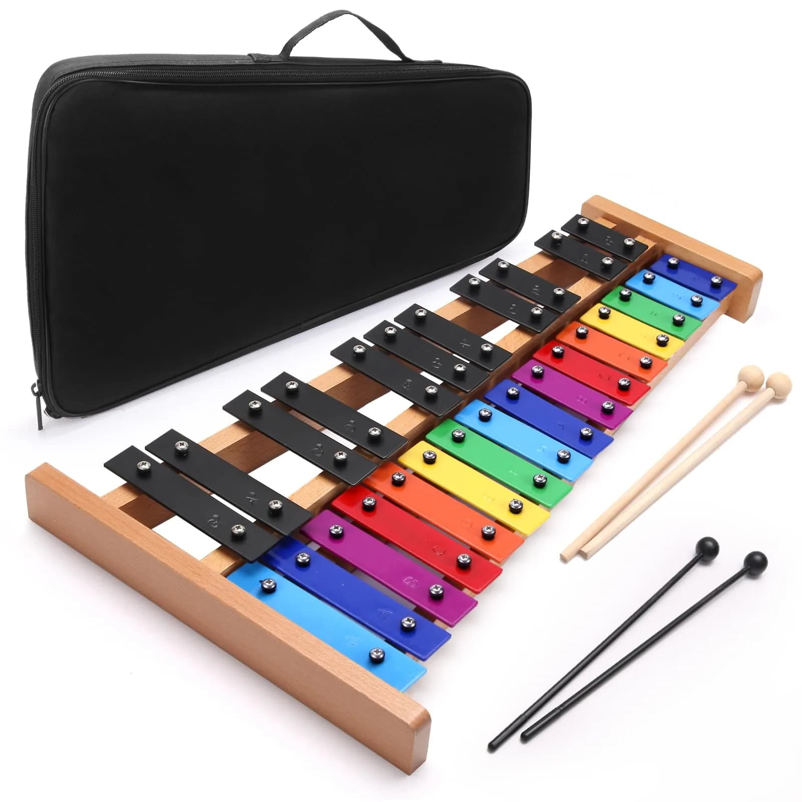 Heuyrao 27 Note Foldable Glockenspiel Xylophone, Colorful | High-Grade Aluminum Tone Bars & Solid Wood Base