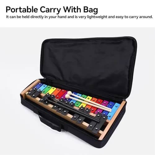 Heuyrao 27 Note Foldable Glockenspiel Xylophone, Colorful | High-Grade Aluminum Tone Bars & Solid Wood Base thumbnail 6