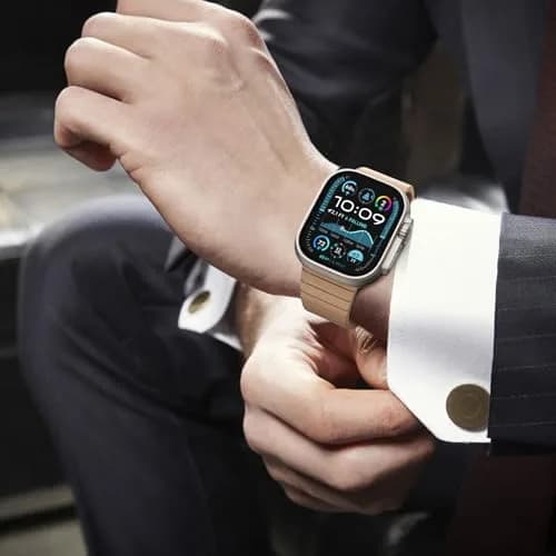 NewWays Metal Link Bracelet Band for Apple Watch Ultra 49mm, Series 9/8/7 45mm, 6/5/4 44mm, SE 44mm | Premium Stainless Steel with Gold Finish thumbnail 5