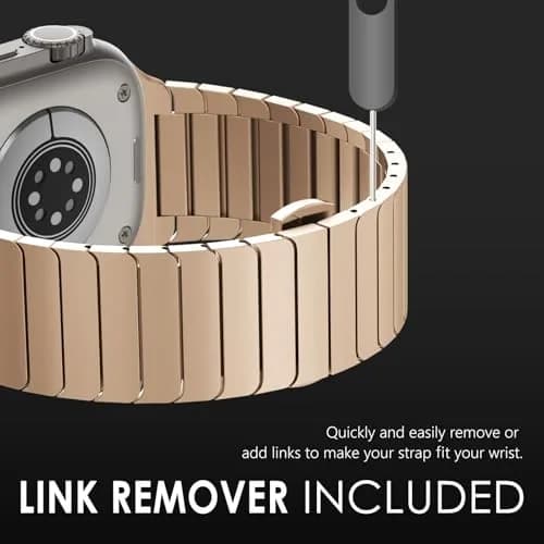 NewWays Metal Link Bracelet Band for Apple Watch Ultra 49mm, Series 9/8/7 45mm, 6/5/4 44mm, SE 44mm | Premium Stainless Steel with Gold Finish thumbnail 3