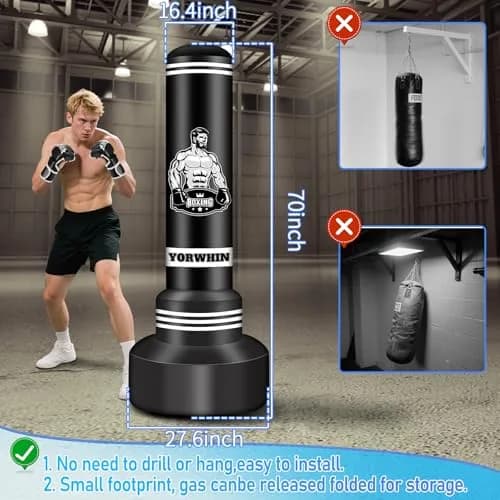YORWHIN Freestanding Punching Bag 70" (178 cm) with Gloves & Pump | Heavy Duty for Adults & Teens thumbnail 4
