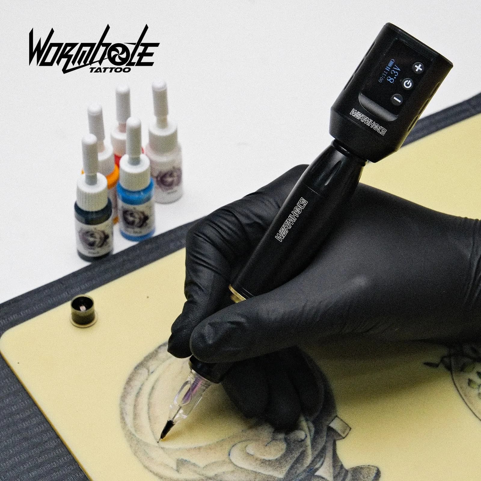Wormhole Wireless Tattoo Kit, LED Digital Display, Dot Working Mode | Complete Rotary Tattoo Set for Beginners - view 6
