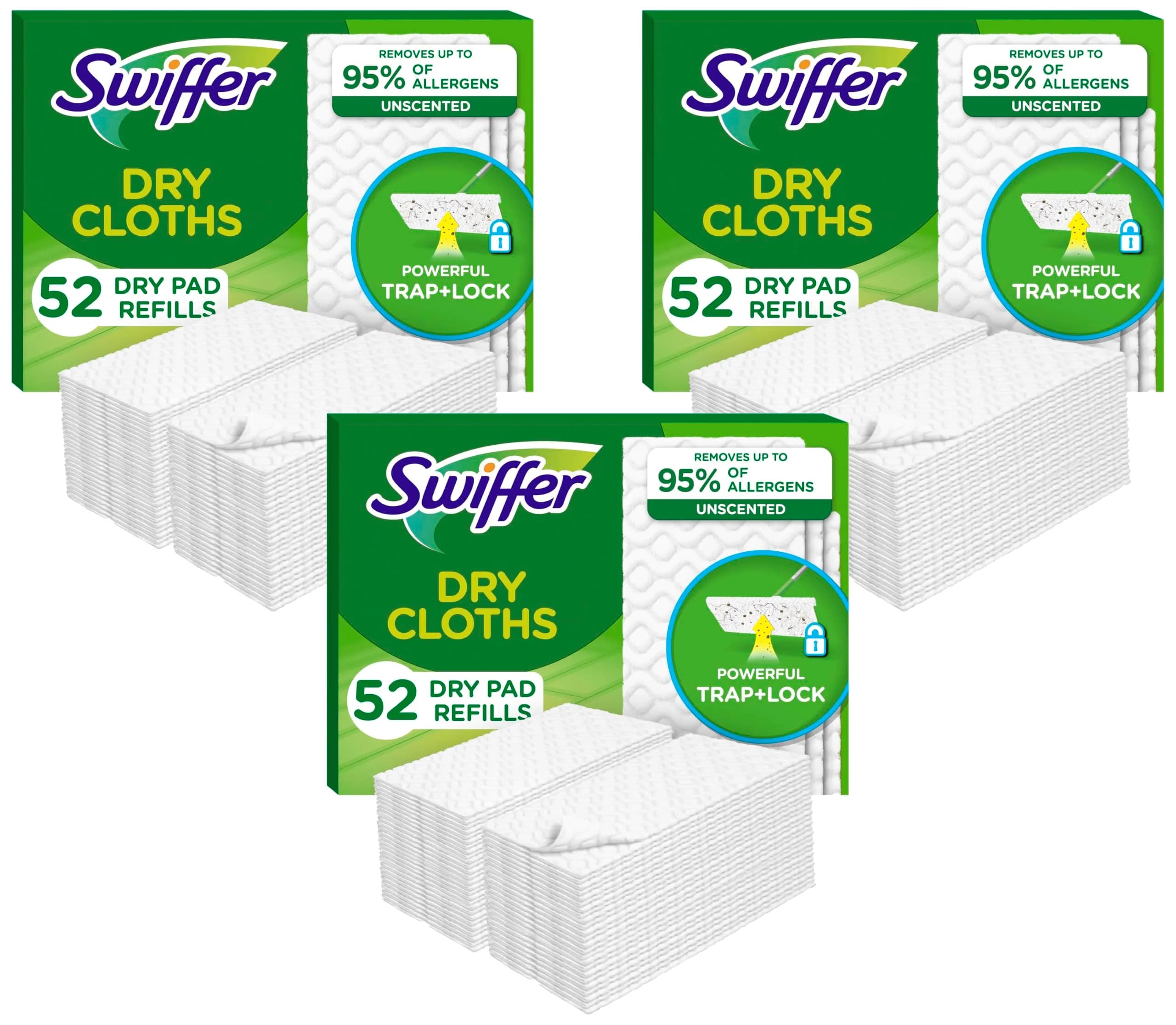 Swiffer Sweep + Mop Dry Pads Refill 156 Count (52 Count x 3 Packs) | Traps Dirt, Dust, Hair & Pet Dander