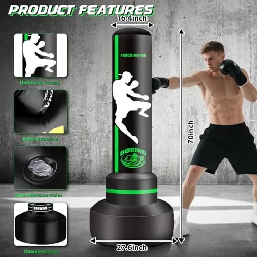 JUOIFIP Heavy Standing Punching Bag for Adults, 70 inch (178 cm) | Complete Boxing Set with Gloves & Pump thumbnail 4