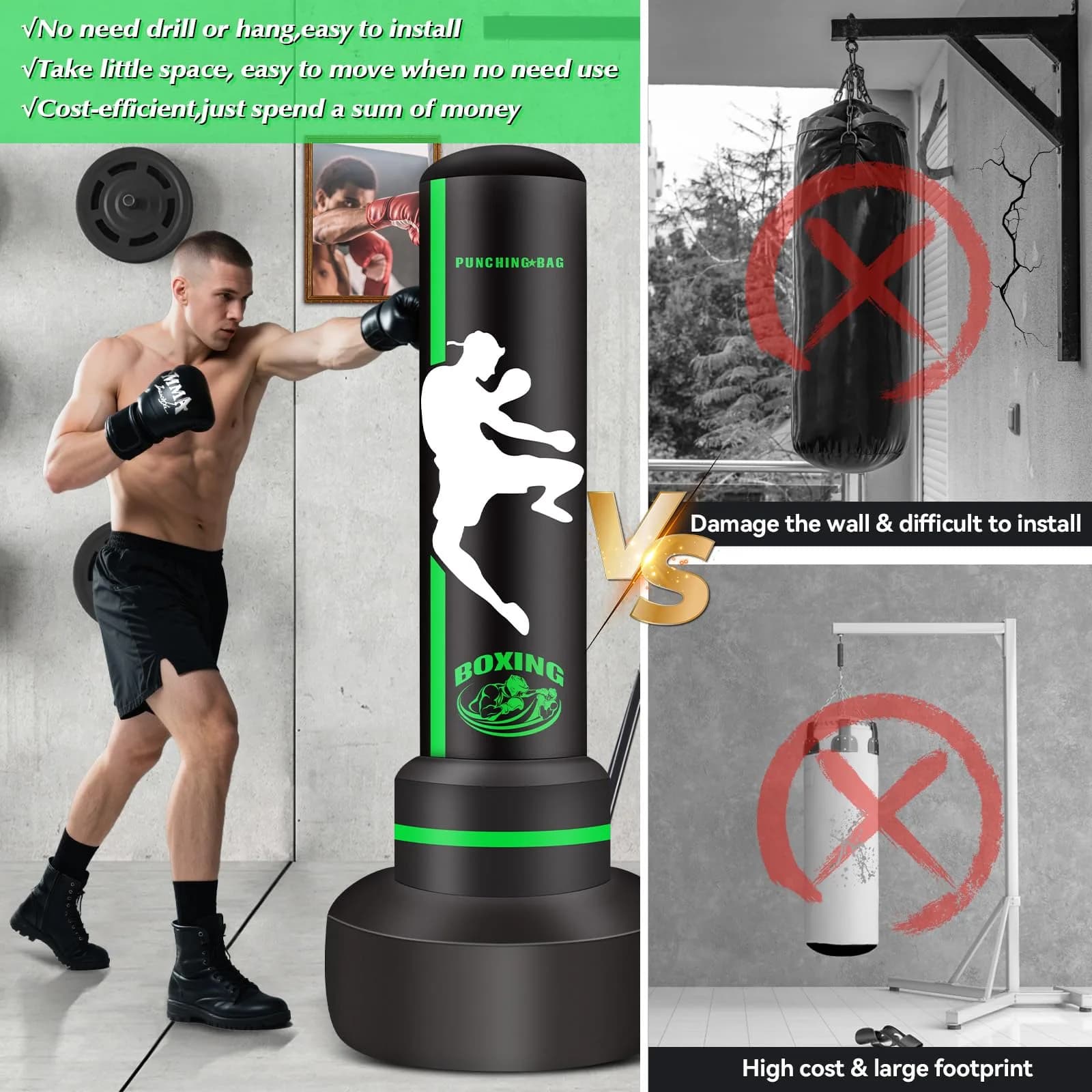 JUOIFIP Heavy Standing Punching Bag for Adults, 70 inch (178 cm) | Complete Boxing Set with Gloves & Pump - view 7
