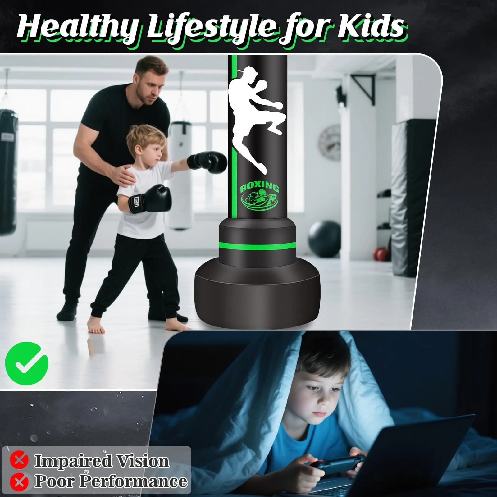 JUOIFIP Heavy Standing Punching Bag for Adults, 70 inch (178 cm) | Complete Boxing Set with Gloves & Pump - view 3