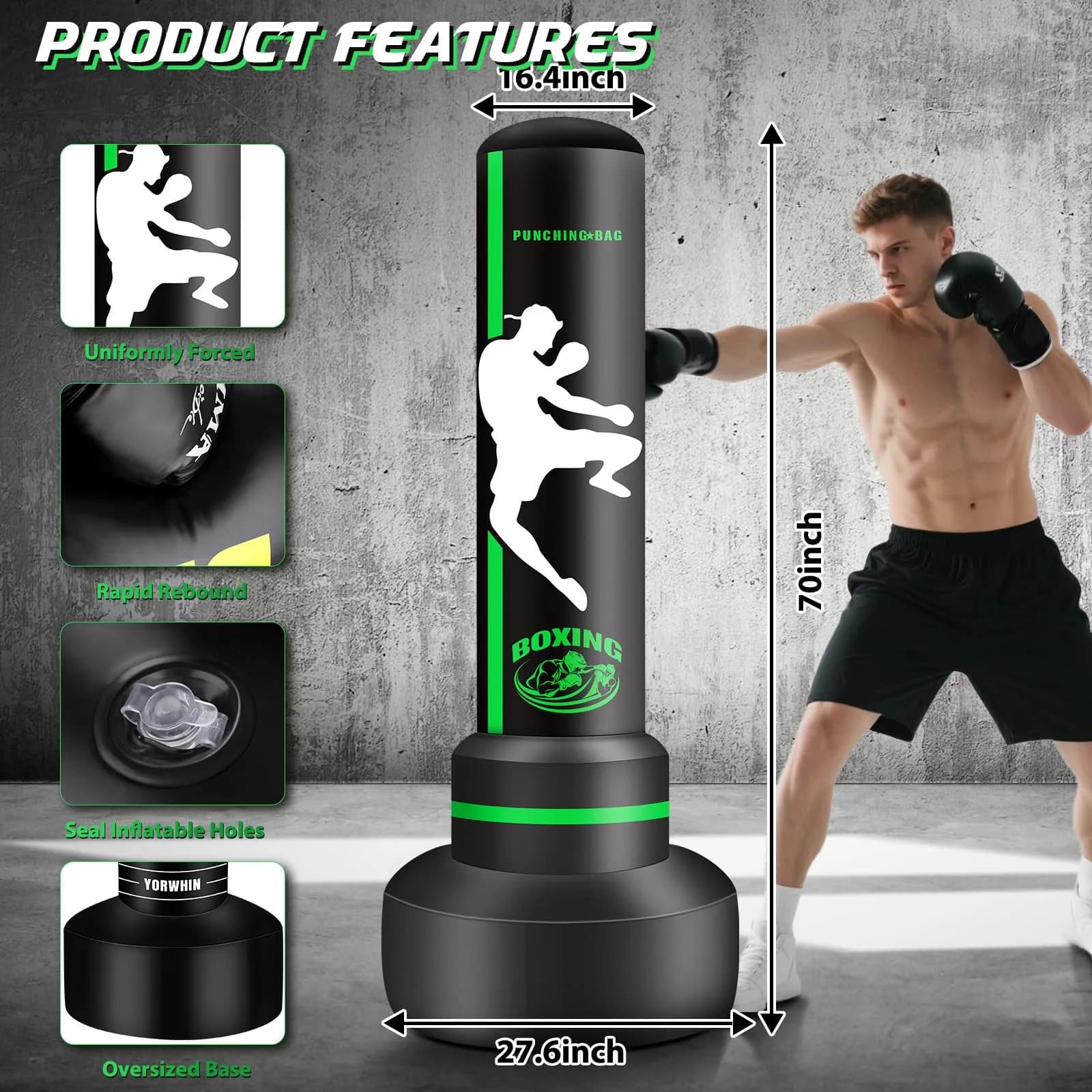 JUOIFIP Heavy Standing Punching Bag for Adults, 70 inch (178 cm) | Complete Boxing Set with Gloves & Pump - view 4