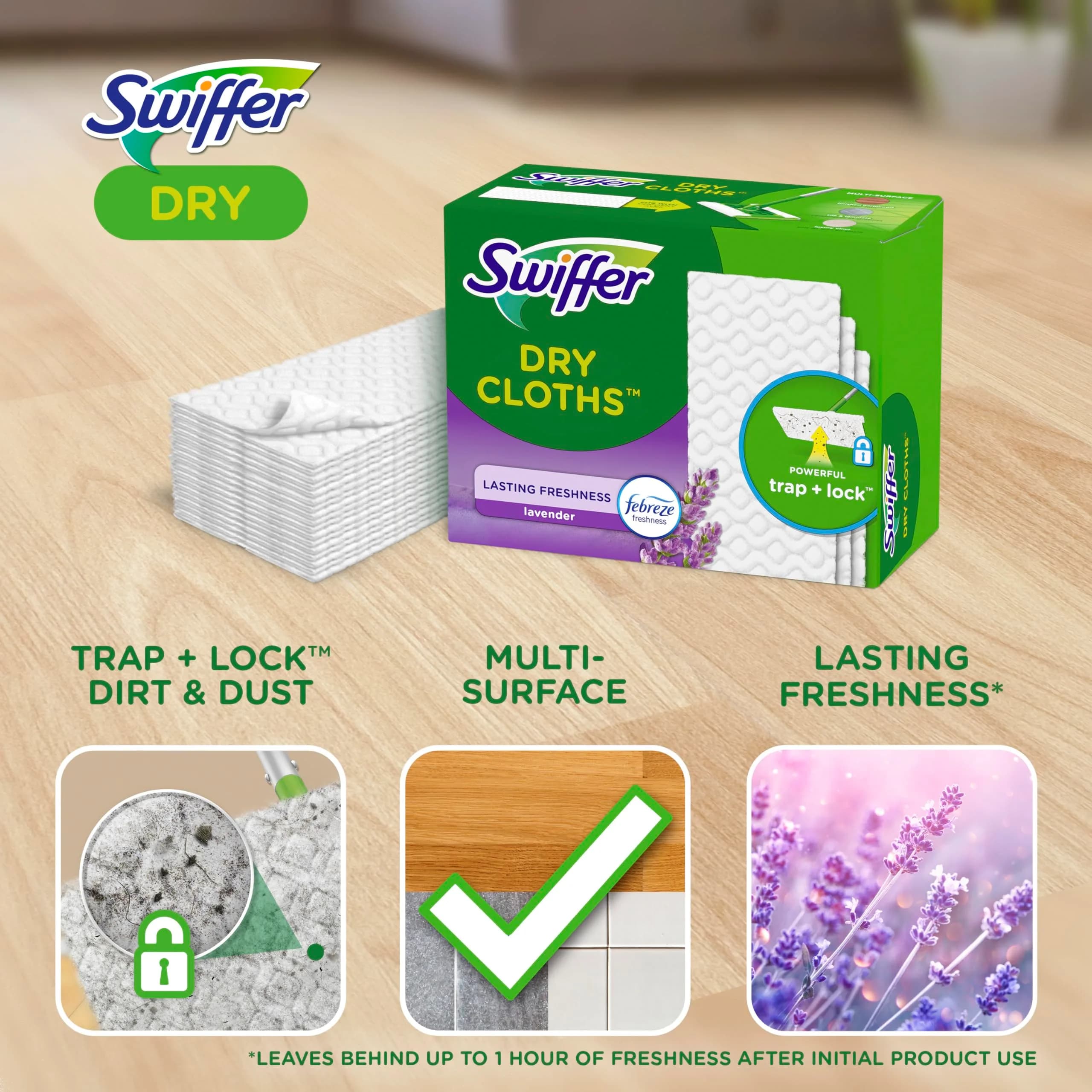 Swiffer Sweep + Mop Dry Pads Refill, Lavender Scent, 52 Count (Pack of 3) - view 3