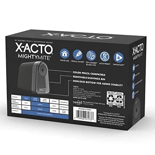 X-Acto Pencil Sharpener, Mighty Mite Electric, with Pencil Saver®, SafeStart® Motor, Black, Pack of 3 | Precise Tips, Less Frustration thumbnail 9