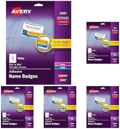 Avery Flexible Printable Name Tags, Matte White, 160 Removable Name Badges (Pack of 5) — 160 Name Tags
