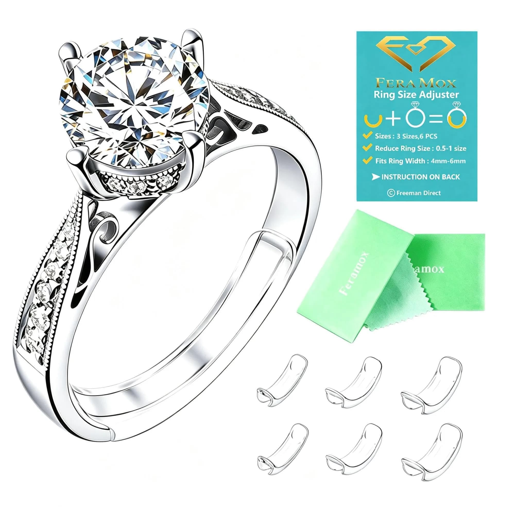 Feramox 6-Piece Ring Size Adjuster Set for 4-6mm Bands, Transparent TPU Silicone - main product image
